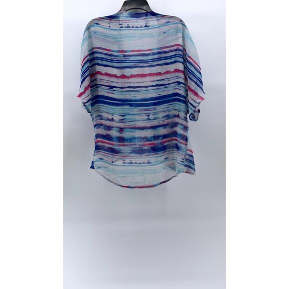 DECREE Women's Blue-Pink Sheer Short Sleeve Open-Front Shawl Cover-Up SZ S - Picture 2 of 9
